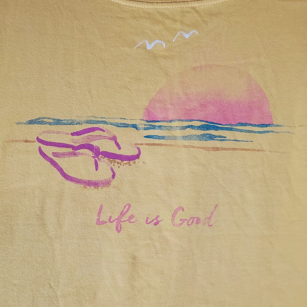 Life Is Good Womens Yellow Sandal Beach Sun Short Sleeve Crusher Tee Size Large - Picture 4 of 6